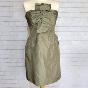 NWT J Crew Bow Monde Silk Strapless Dress Olive Green